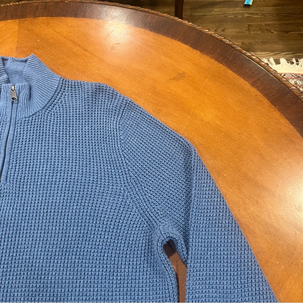 NEW $118 J.Crew Waffle Knit Half Zip Pullover Sweater Baltic Blue XL Cotton - Picture 7 of 16